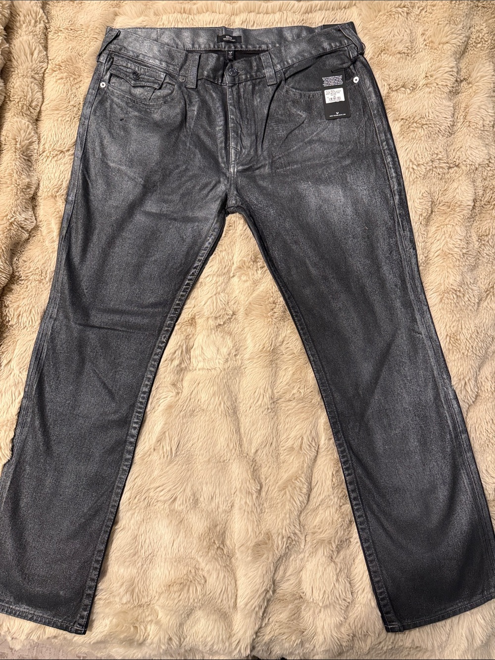 True Religion Men's Metallic Charcoal Straight Jeans